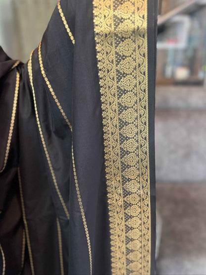 Mysore Semi Crepe - Striped Black Saree - Craft Of Aele