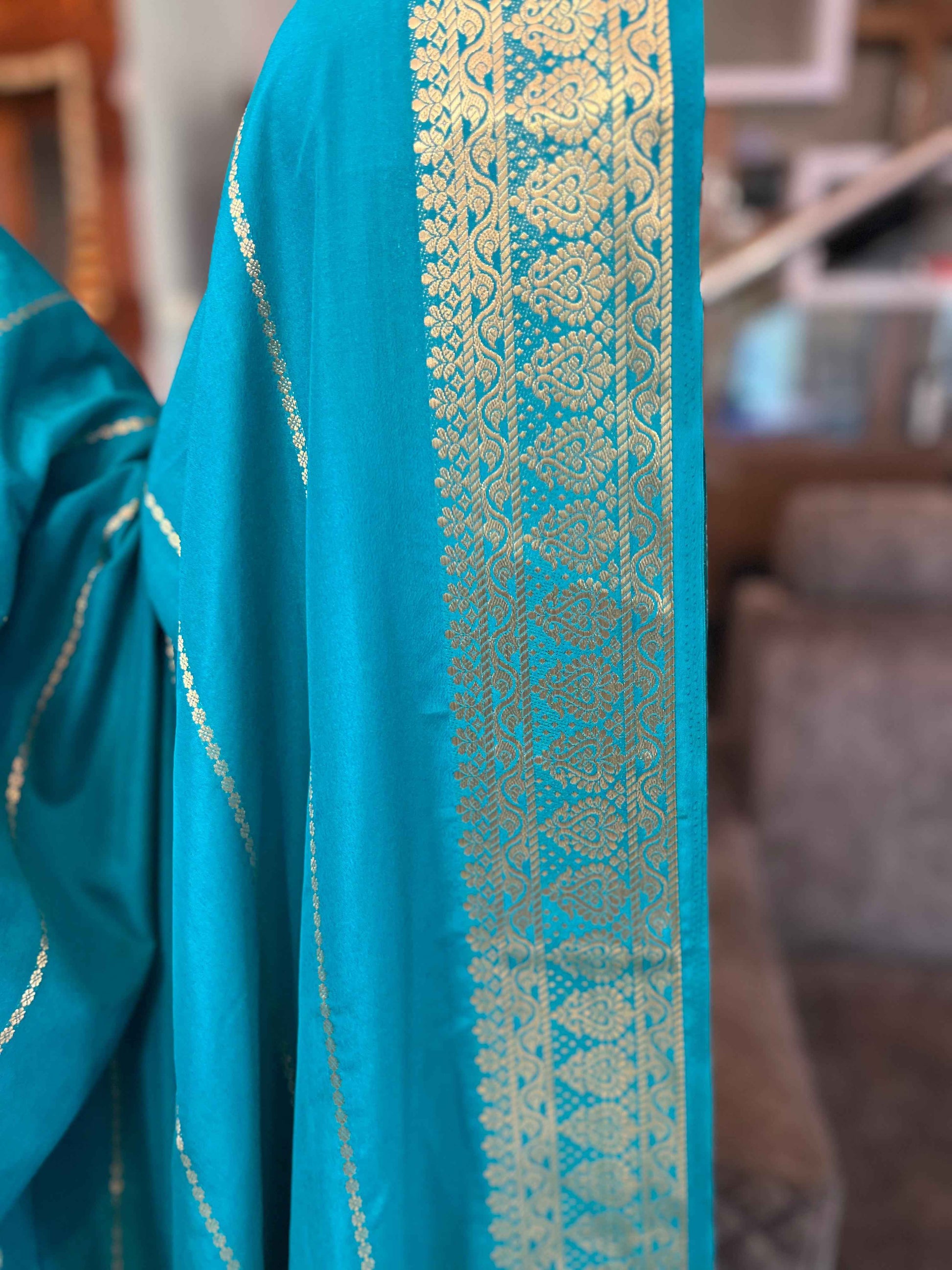 Mysore Semi Crepe - Striped Blue Saree - Craft Of Aele