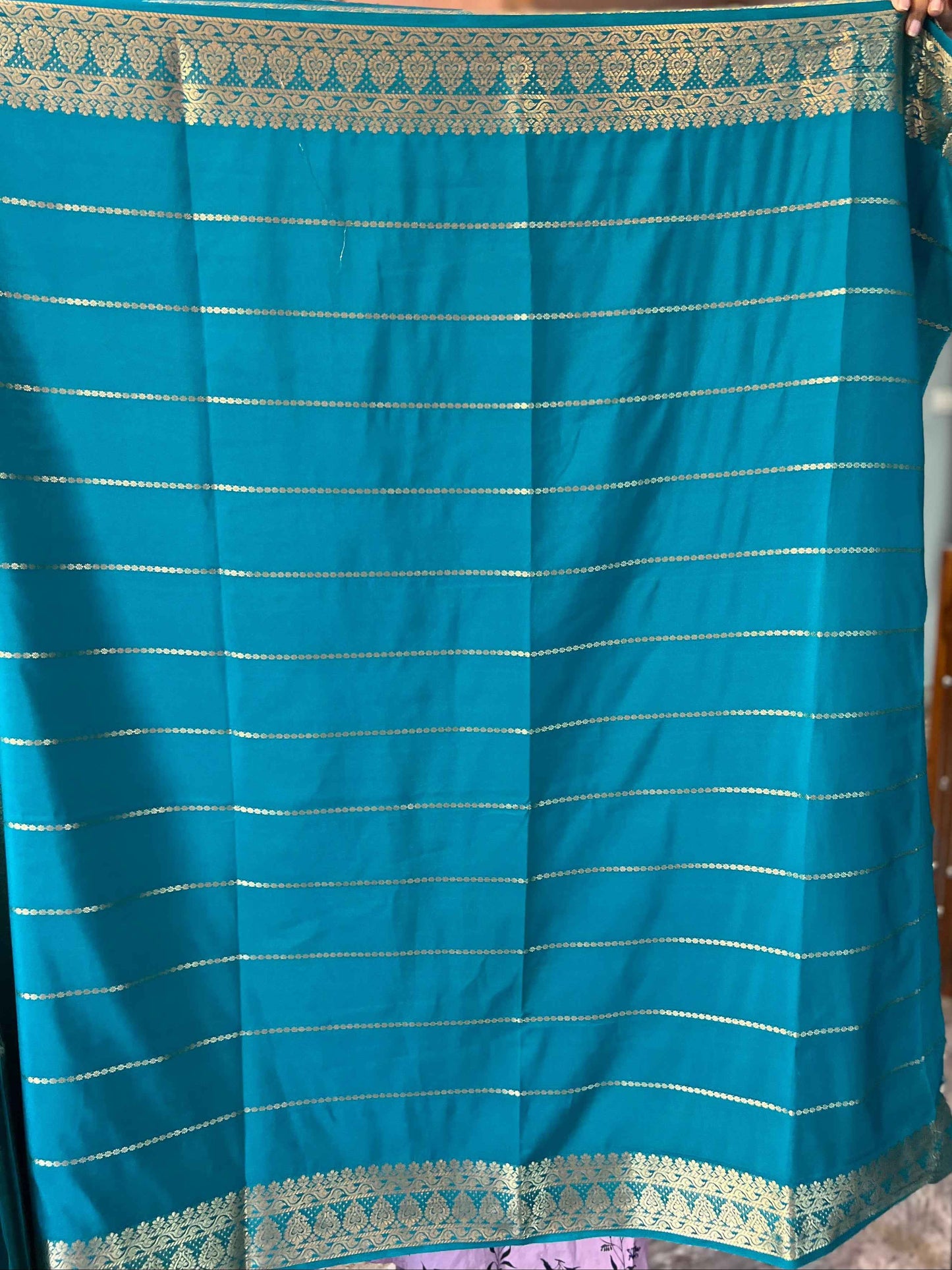 Mysore Semi Crepe - Striped Blue Saree - Craft Of Aele
