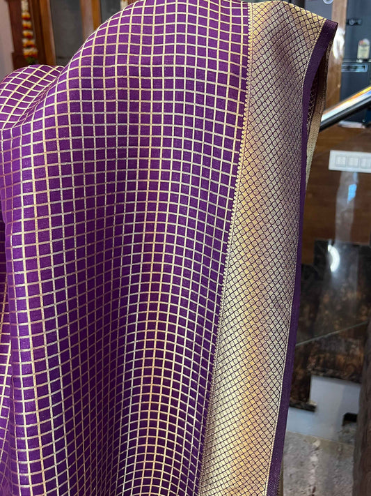 Mysore Semi Crepe Half and Half - Navy Blue with Sapphire Blue