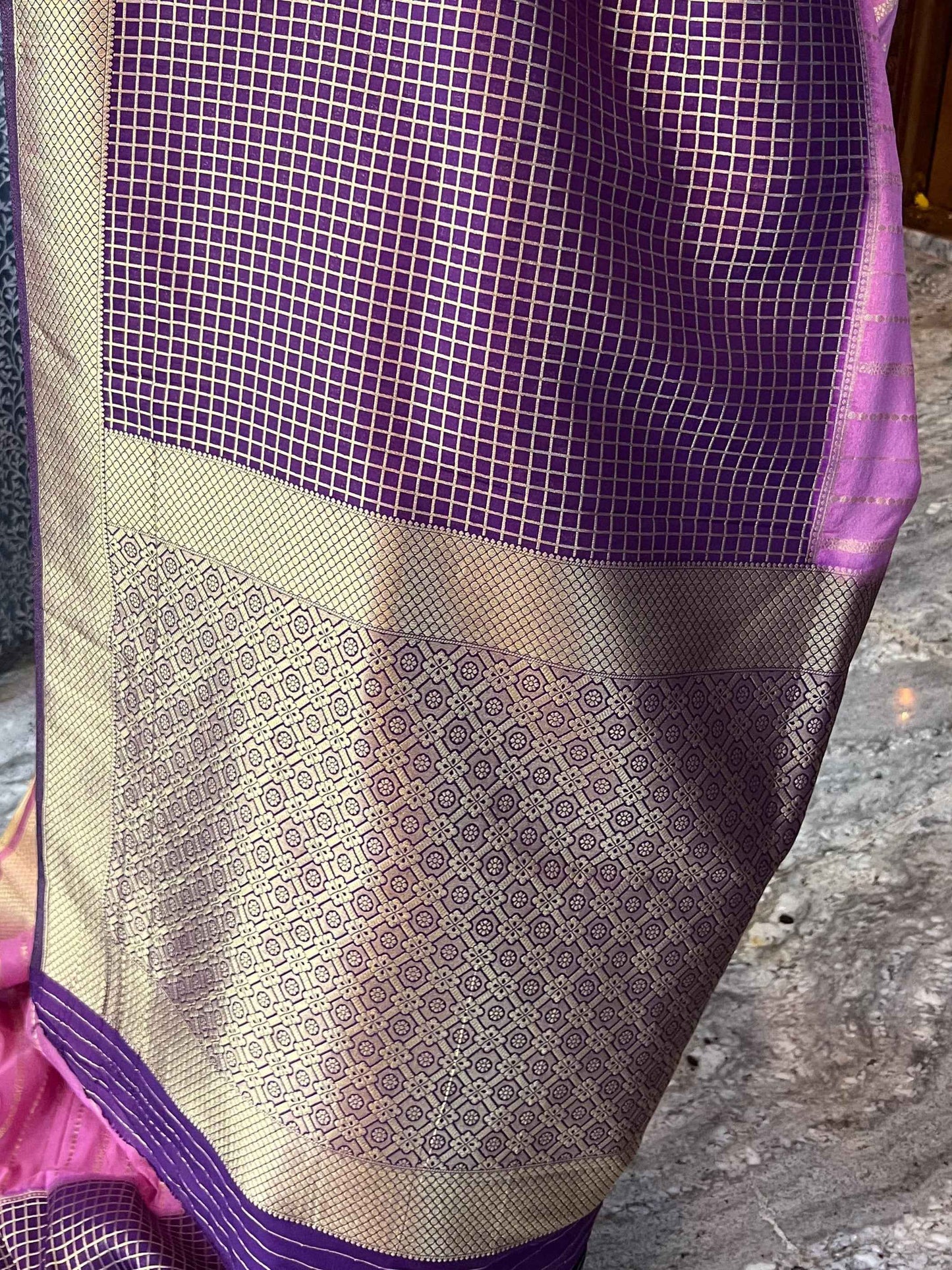 Mysore Semi Crepe Half and Half - Navy Blue with Sapphire Blue