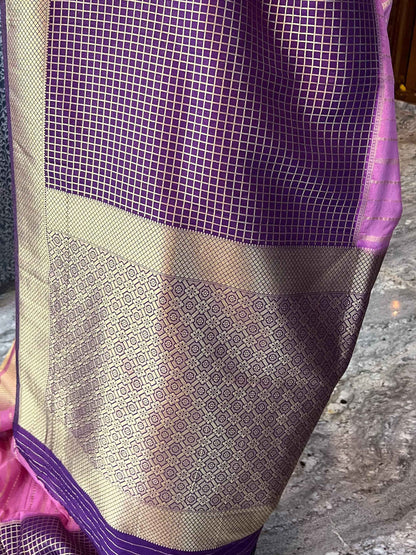 Mysore Semi Crepe Half and Half - Navy Blue with Sapphire Blue