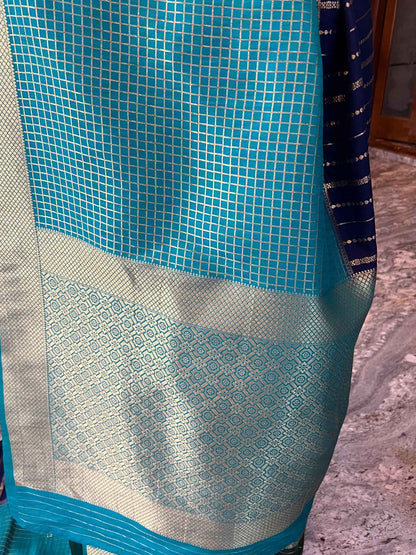 Mysore Semi Crepe Half and Half - Green with Red