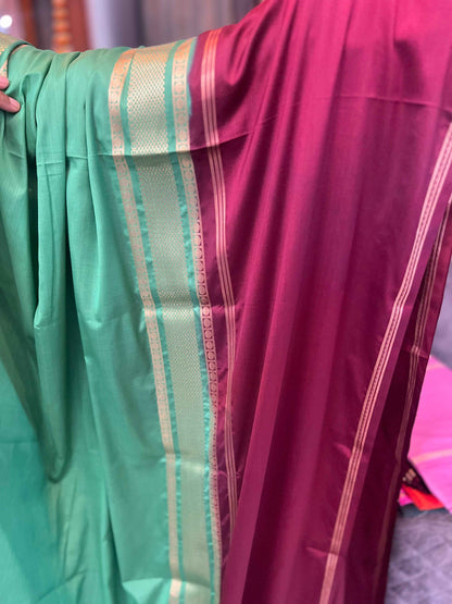 Premium Mysore Semi Crepe Elegant 4 line bentex 2D design - Orange with Brown