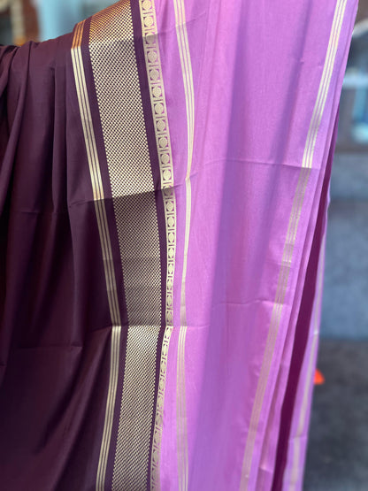 Premium Mysore Semi Crepe Elegant 4 line bentex 2D design - Brown with Pink