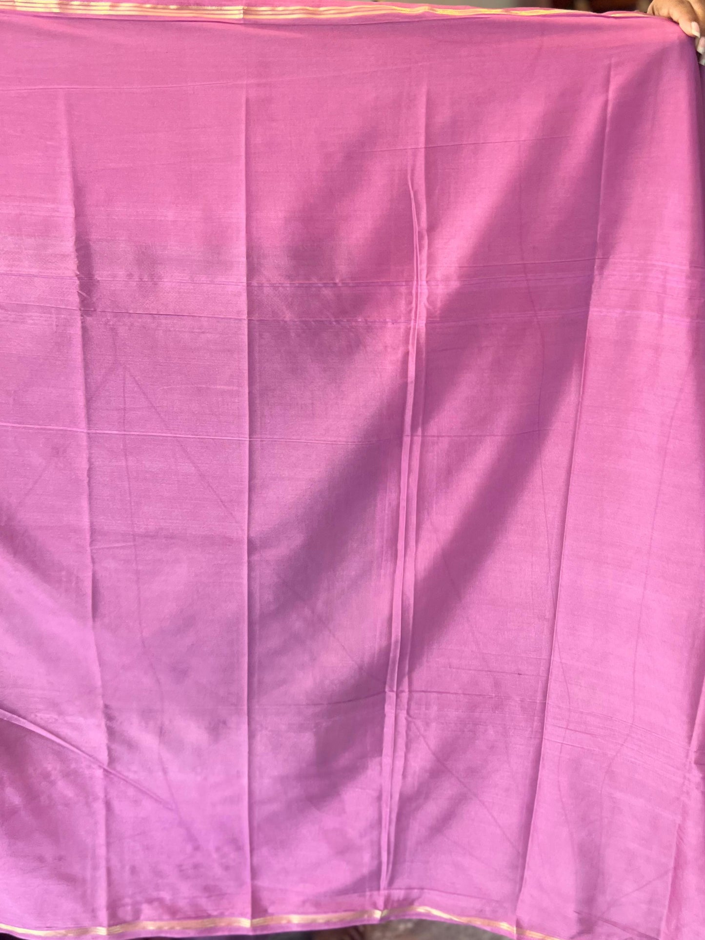 Premium Mysore Semi Crepe Elegant 4 line bentex 2D design - Brown with Pink