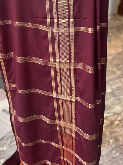 Premium Mysore Semi Crepe Elegant 4 line bentex 2D design - Orange with Brown