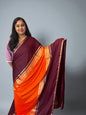 Premium Mysore Semi Crepe Elegant 4 line bentex 2D design - Orange with Brown