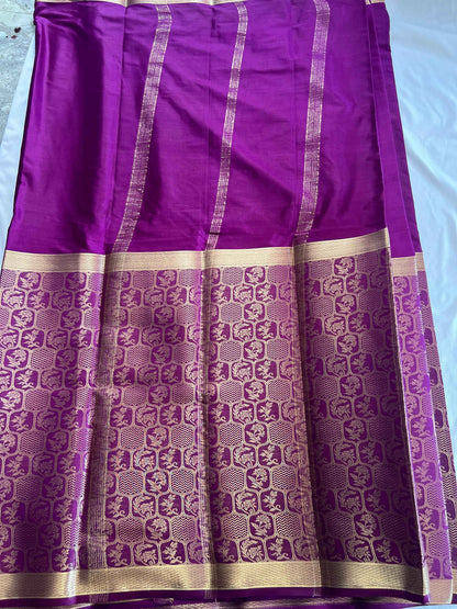 Premium Mysore Semi Crepe Half & Half Brocade - Purple (Copy)
