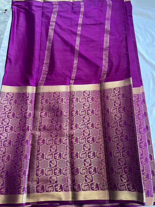 Premium Mysore Semi Crepe Half & Half Brocade - Purple (Copy)