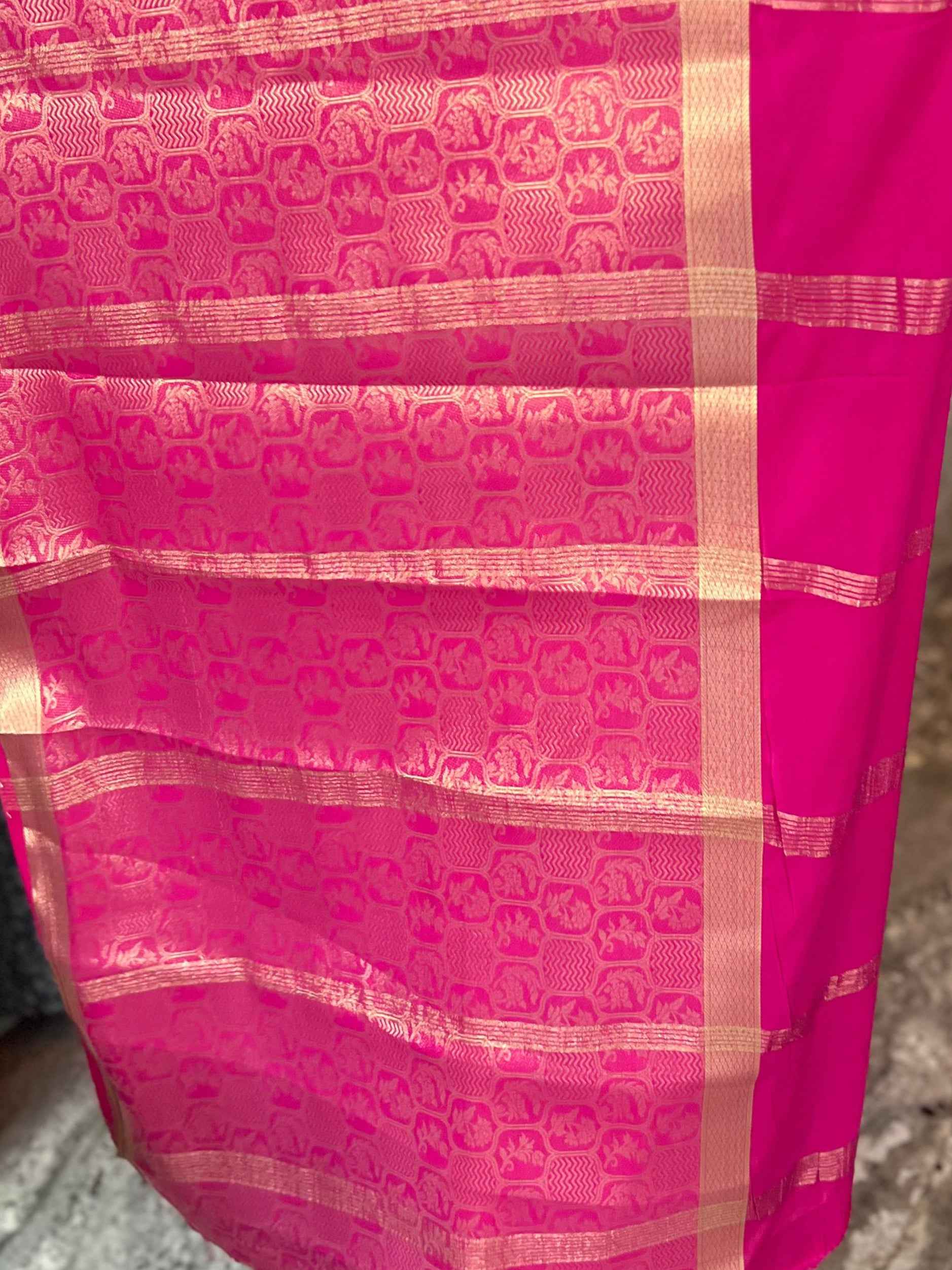 Premium Mysore Semi Crepe Half & Half Brocade - Pink (Copy)