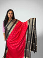 Premium Mysore Semi Crepe 2D Unique Border - Red with Black (Copy)