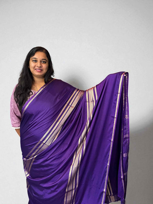 Mysore Semi Crepe Elegant 4 line border design - Purple (Copy)
