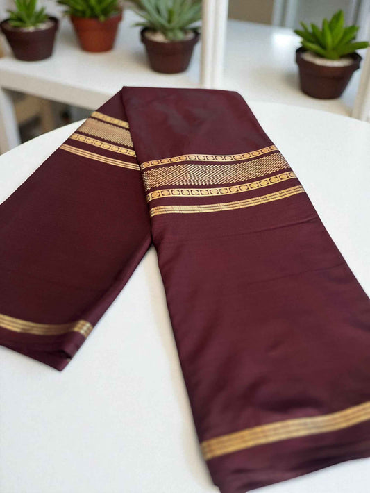 Mysore Semi Crepe Elegant 4 line border design - Navy Blue