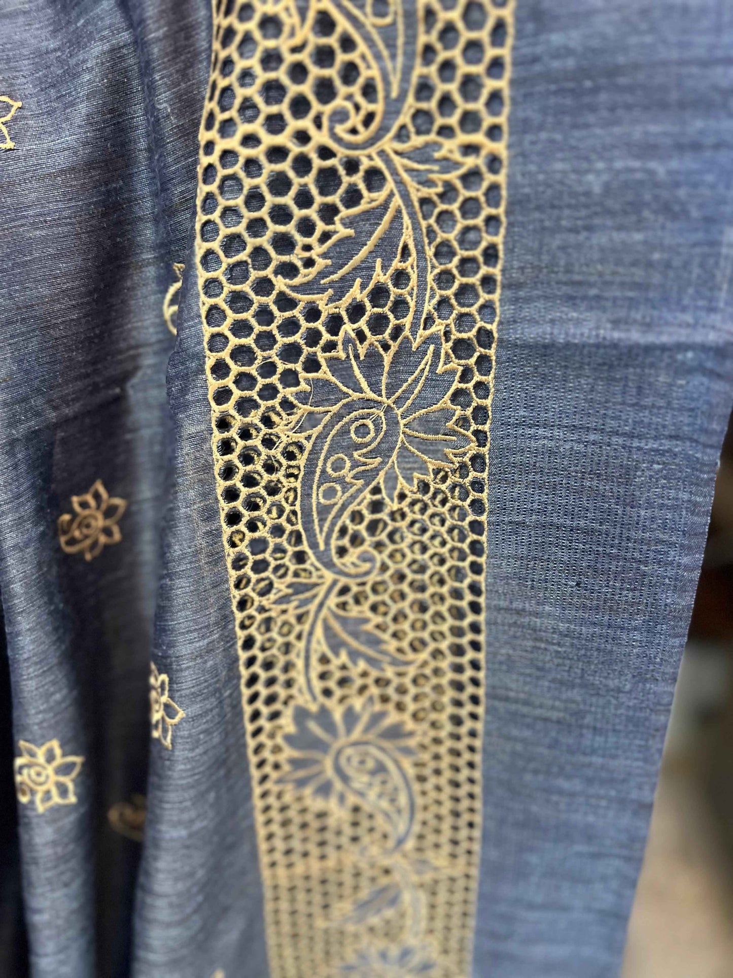 Premium Jute Cotton Cut Work - Grayish Blue (Copy)