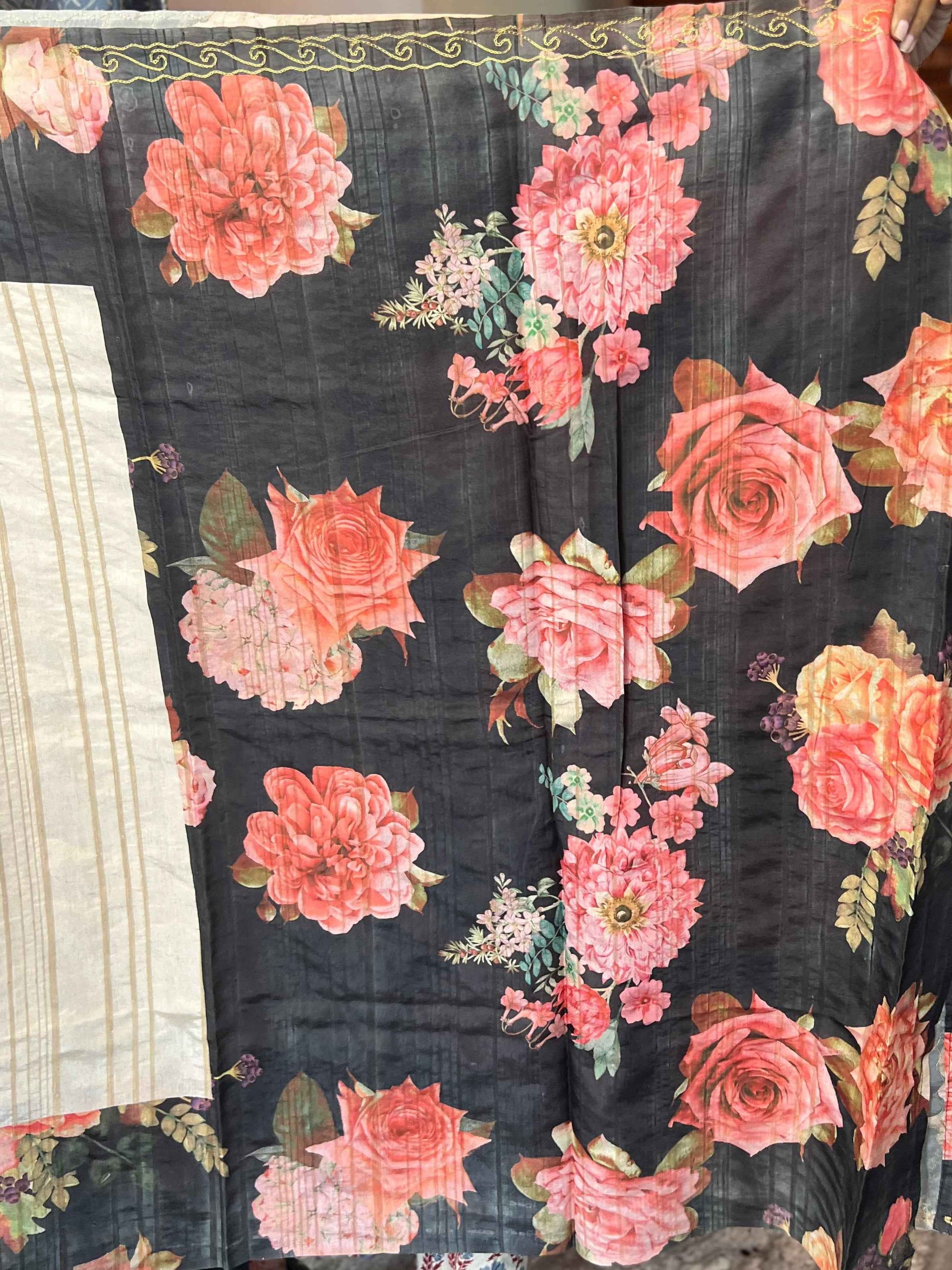 Premium Cotton Silk Fancy - Half white with floral pattern (Copy)