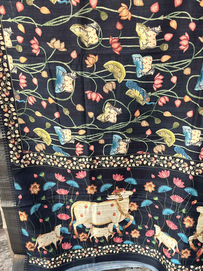 Premium Cotton Silk Pichwai Prints - Black (Copy)