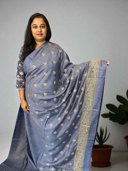Premium Jute Cotton Cut Work - Grayish Blue (Copy)