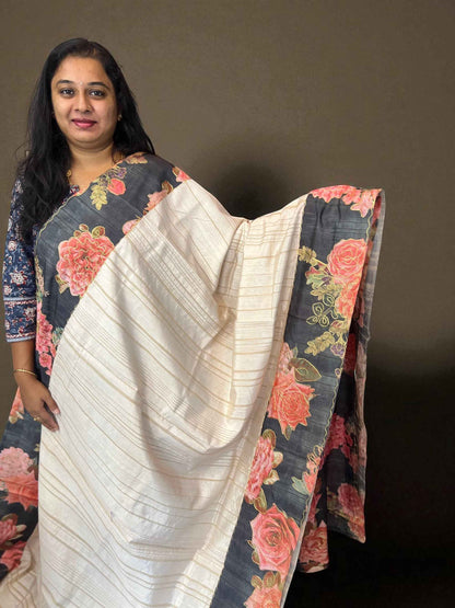 Premium Cotton Silk Fancy - Half white with floral pattern (Copy)