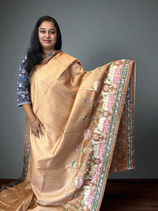 Premium Cotton Silk with applique work - Light Golden Yellow (Copy)