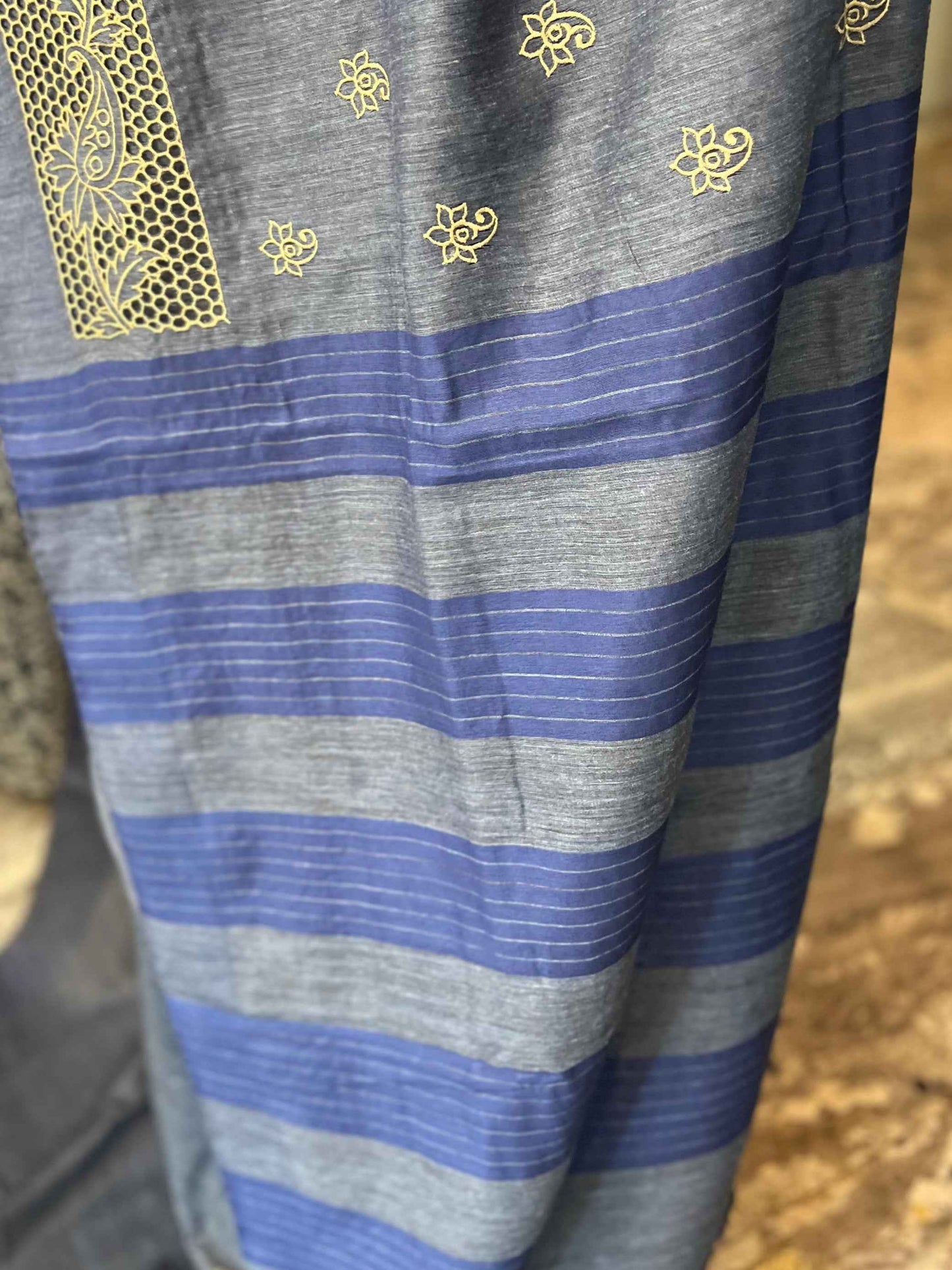 Premium Jute Cotton Cut Work - Grayish Blue (Copy)