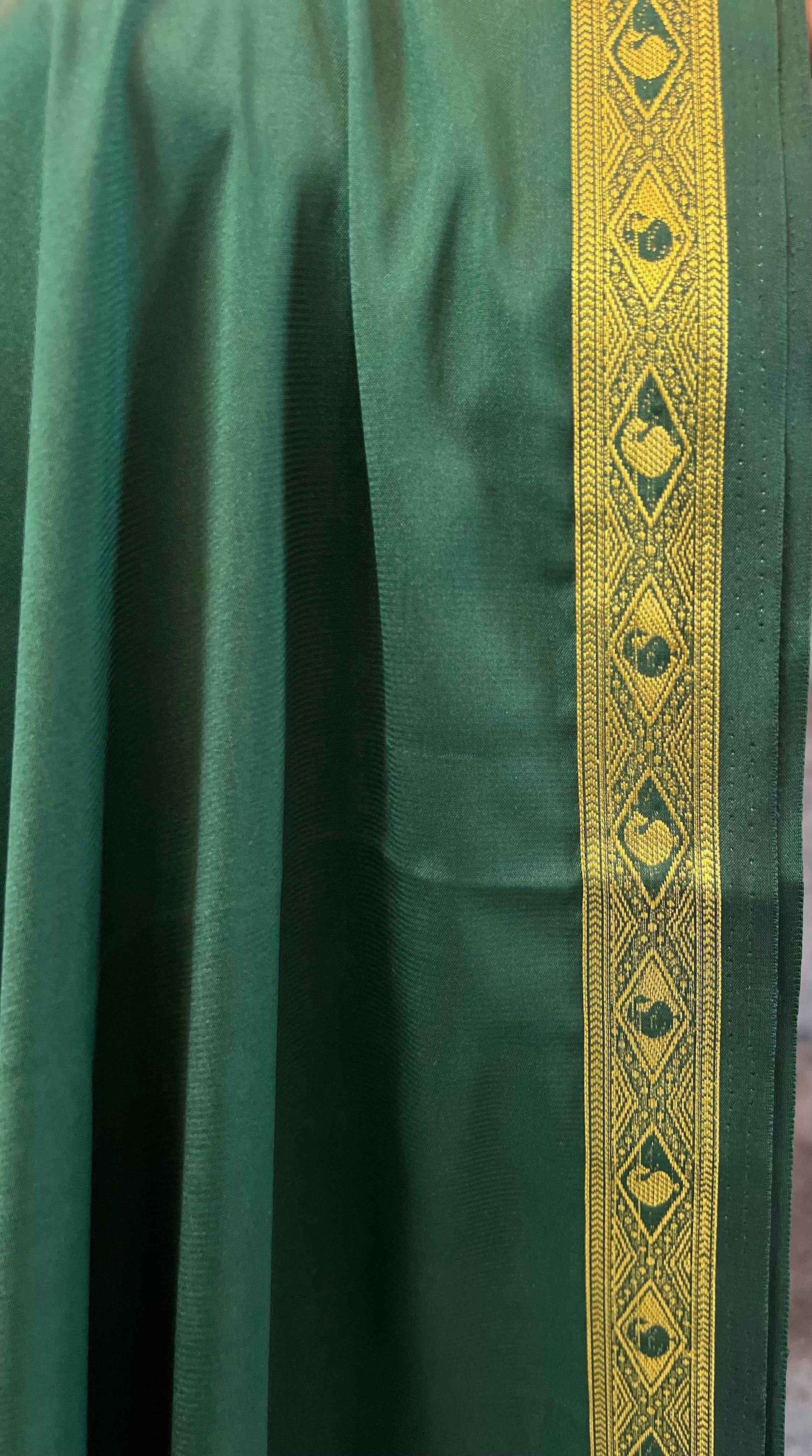 Semi Mysore Crepe Fabric in Bottle Green with One Inch Border - Craft Of Aele