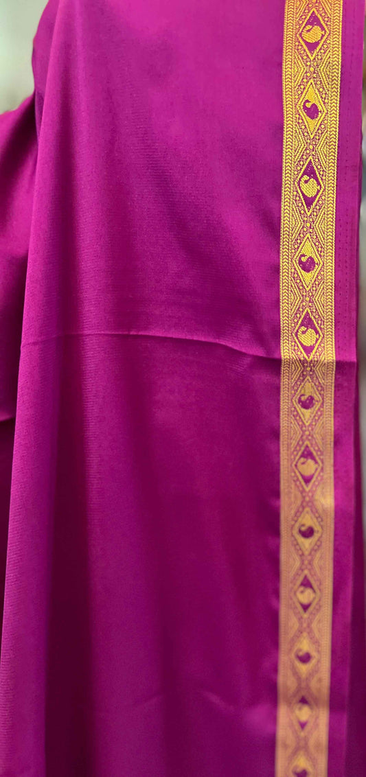 Semi Mysore Crepe Dark Pink Fabric with One Inch Border for Fashion and Crafts - Premium Quality - Craft Of Aele