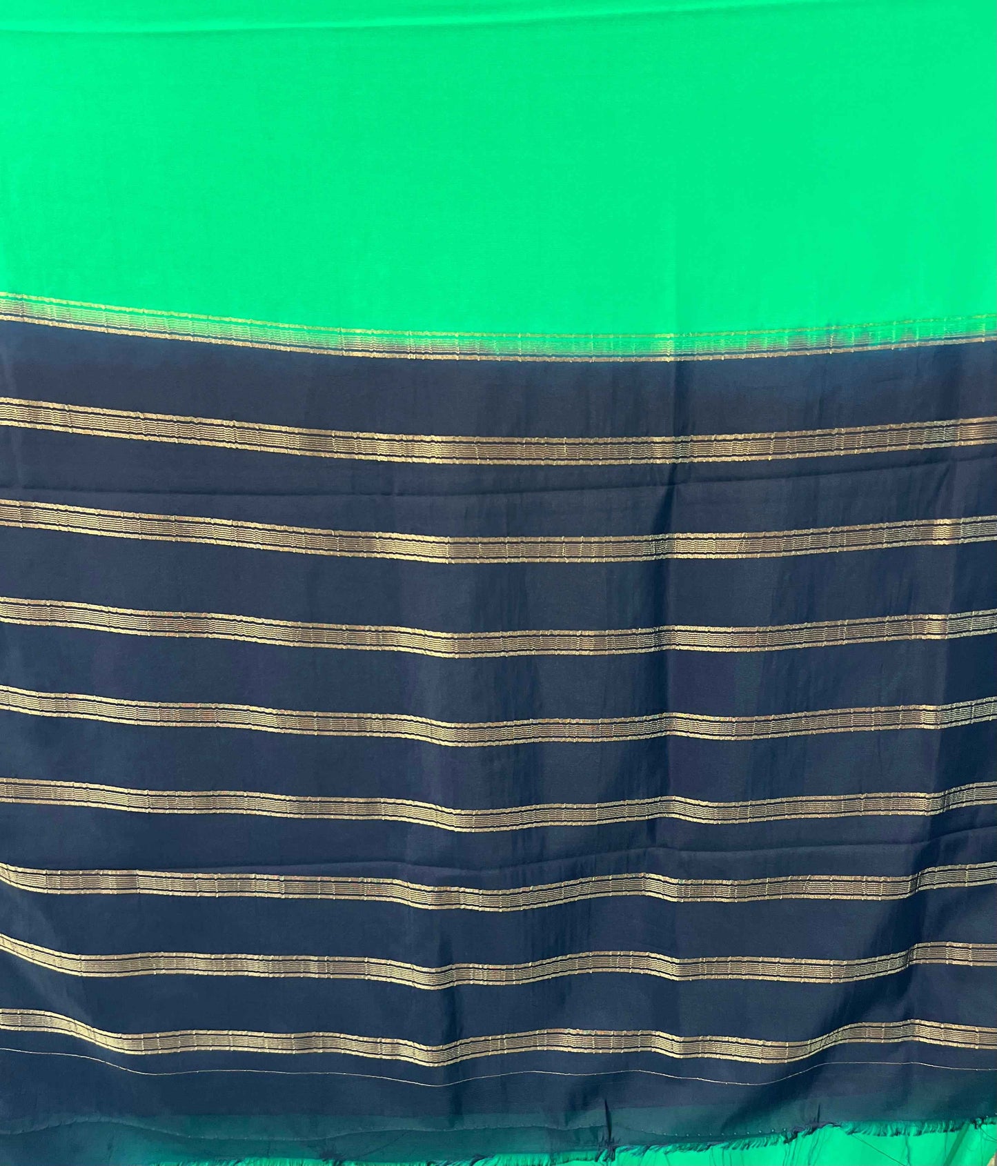 Semi Crepe Fabric - Elegant and Versatile Small Border in Green Navy Blue - Craft Of Aele