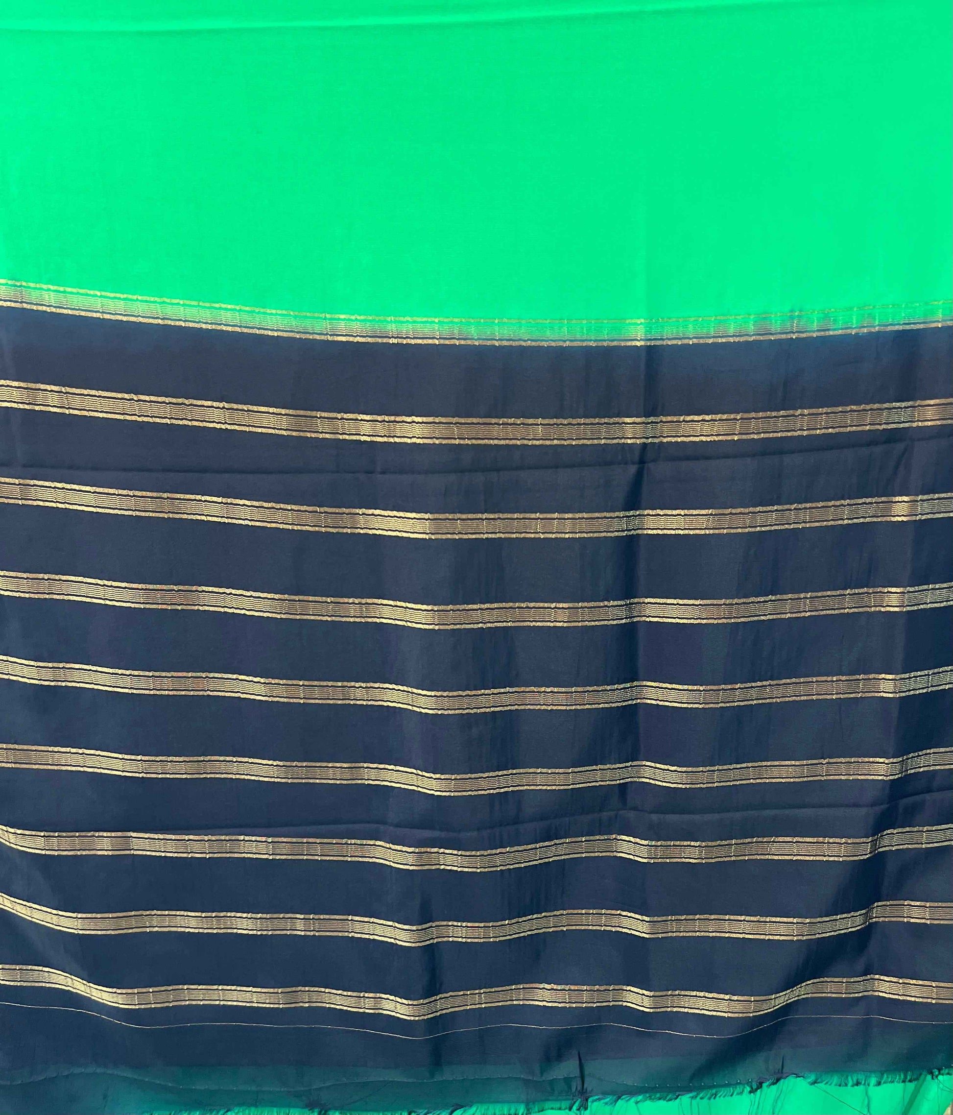 Semi Crepe Fabric - Elegant and Versatile Small Border in Green Navy Blue - Craft Of Aele