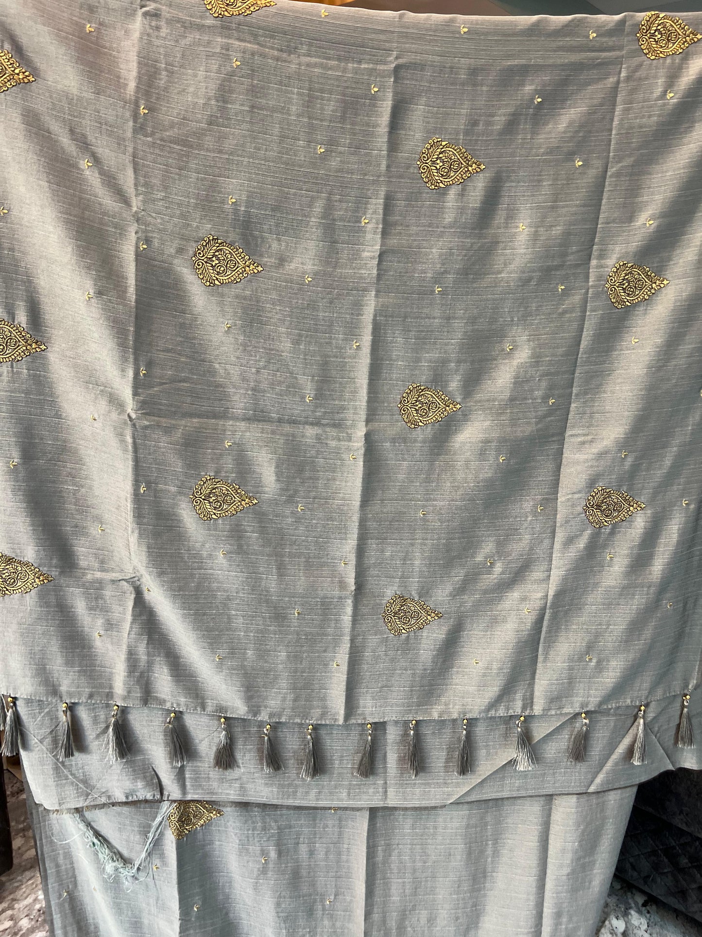 Raw Silk Gray Blouse with Elegant White Design for Fashion Forward Style - Craft Of Aele