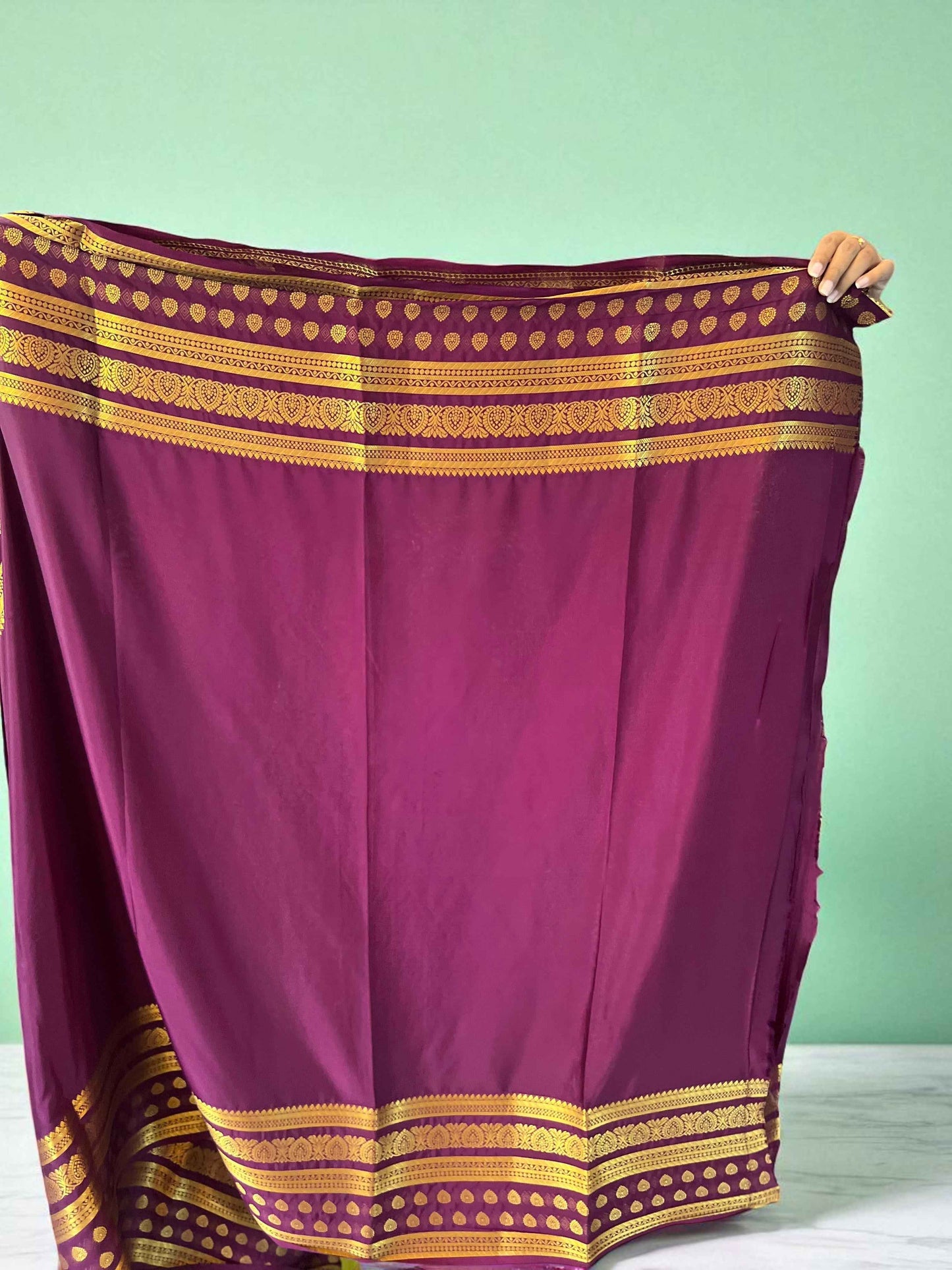 Semi Crepe Butta Border Saree in Red Wine - Elegant Bentex Design Fabric - Craft Of Aele