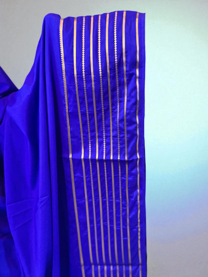 Semi Crepe Royal Blue Fabric with Elegant Lines Design - Craft Of Aele