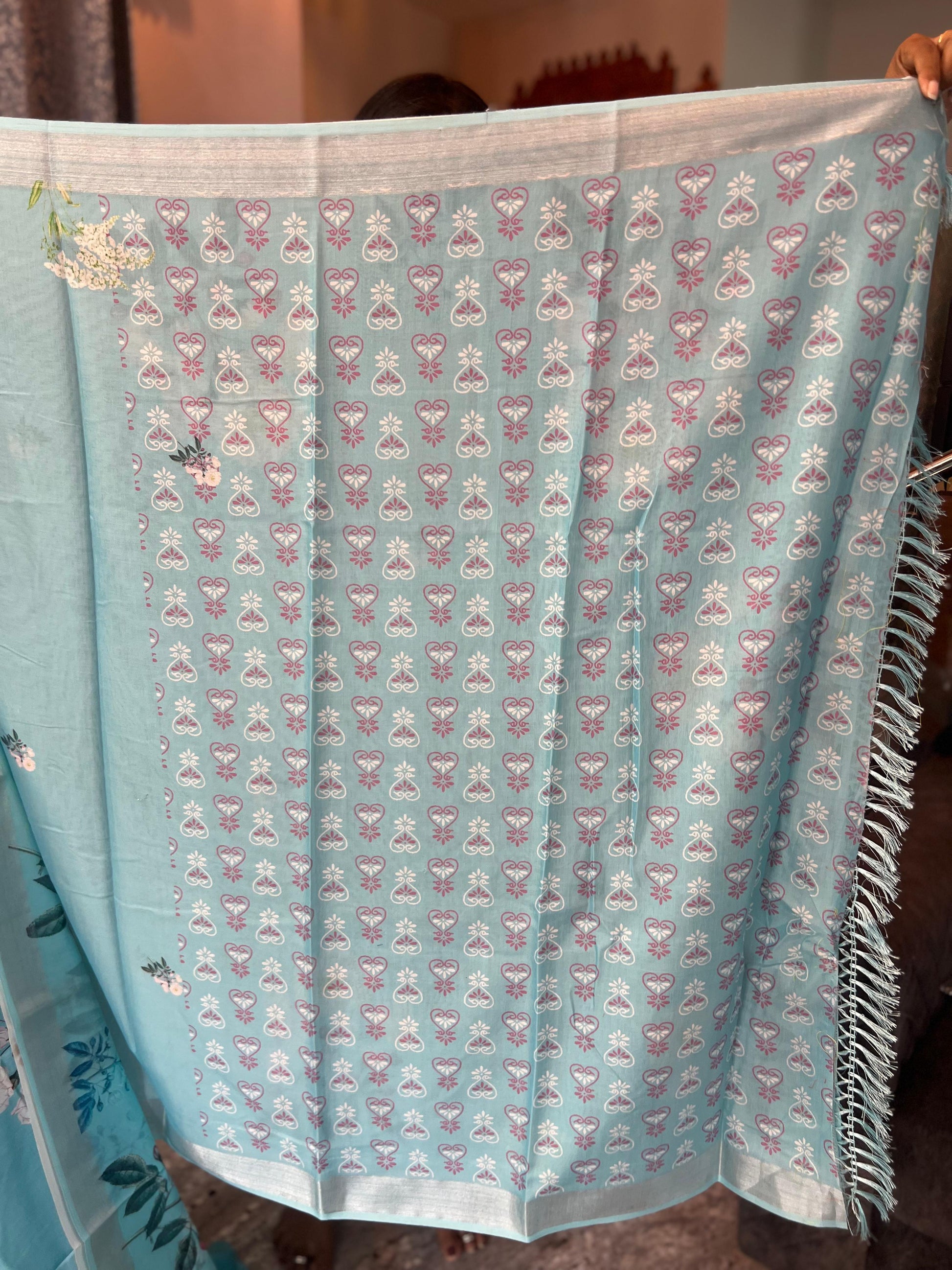Soft Cotton Saree - Light Blue - Craft Of Aele