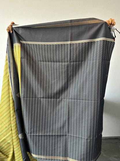 Soft Silk Saree Olive Green with Black Elegance - Craft Of Aele