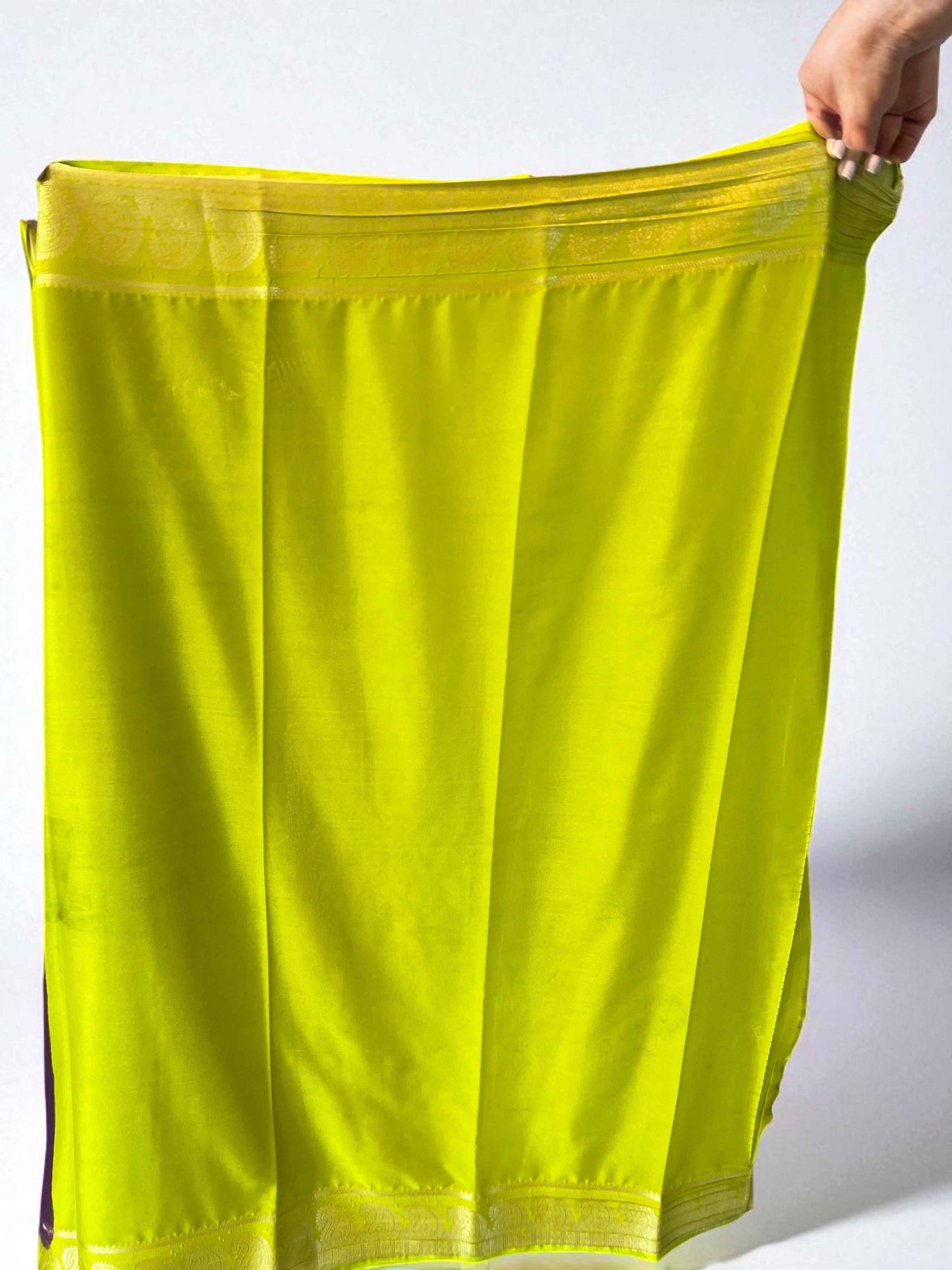 Semi Crepe Fabric with Mango Border - Wine and Neon Green Design - Craft Of Aele