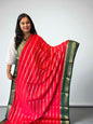 Premium Georgette Saree in Tomato Red with Bottle Green Accents - Craft Of Aele