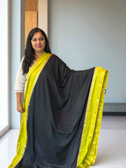 Mysore Semi Crepe Black Mango Bentex - Small Mango Design with Neon Green Accents - Craft Of Aele