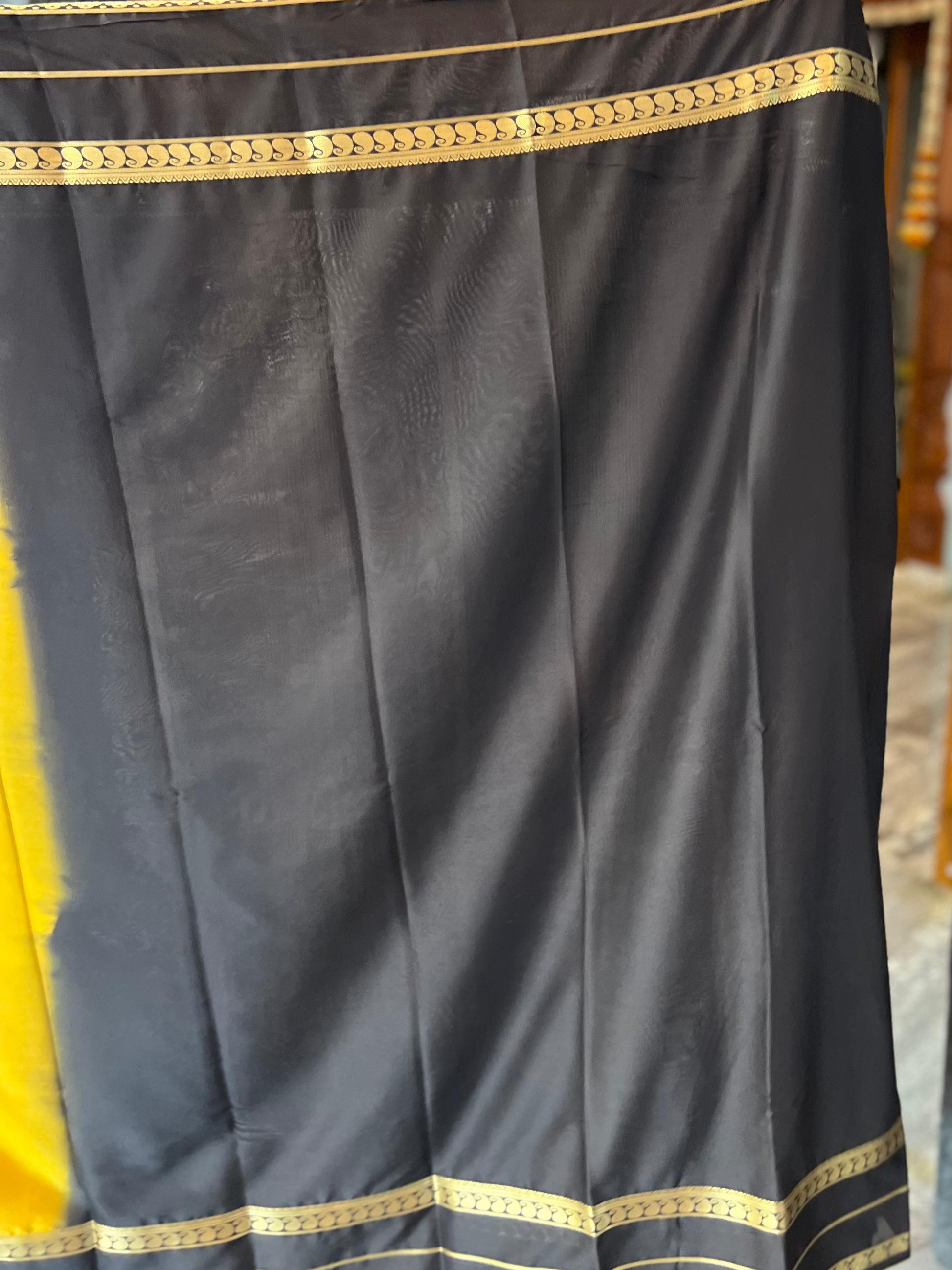 Mysore Semi Crepe Mango Bentex - Mustard with Black Elegance - Craft Of Aele