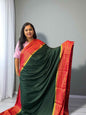 Semi Crepe Fabric - Elegant and Versatile Kanchi Border in Bottle Green and Red - Craft Of Aele