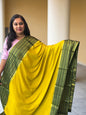 Semi Crepe Fabric - Elegant and Versatile Kanchi Border in Lemon Yellow and Bottle Green - Craft Of Aele