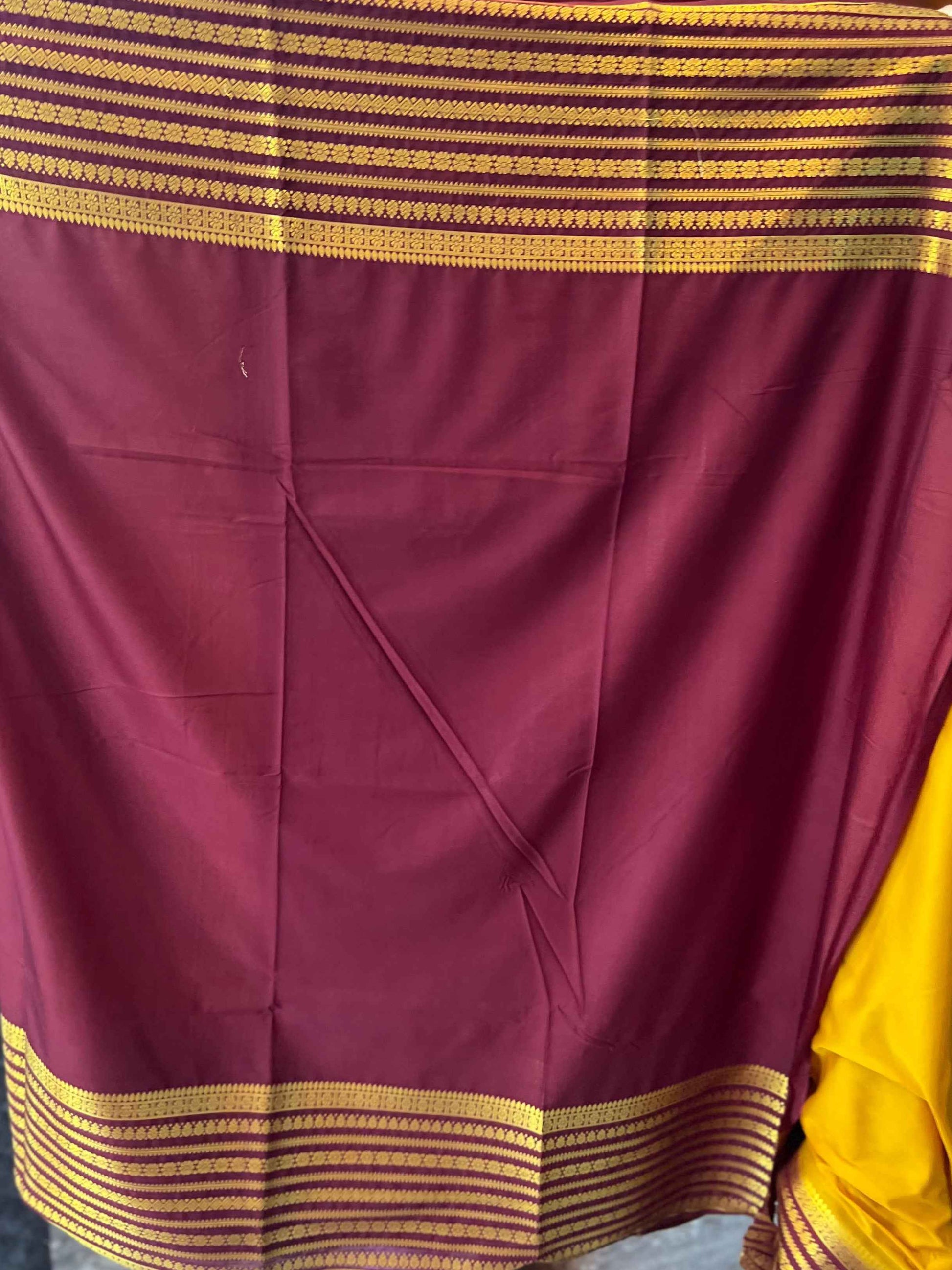 Semi Crepe Fabric - Elegant and Versatile Kanchi Border in Mustard Yellow and Brown - Craft Of Aele