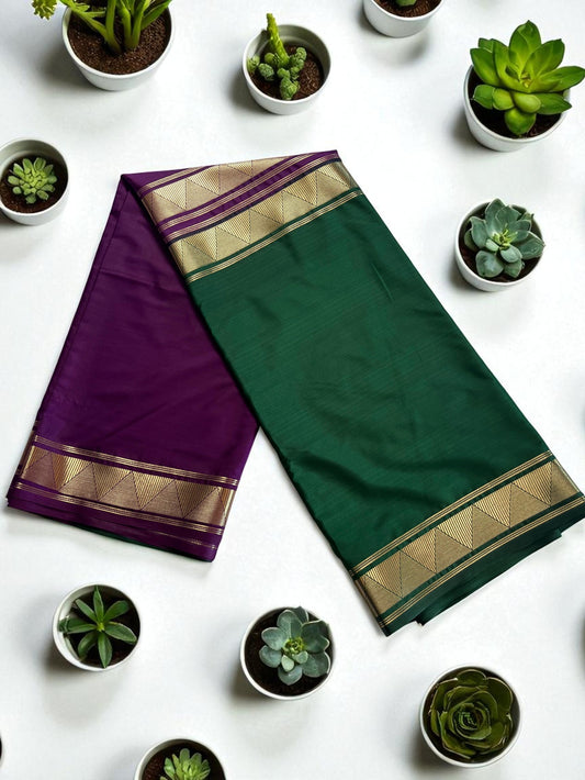 Mysore Semi Crepe Half and Half 2D - Bottle Green with Purple
