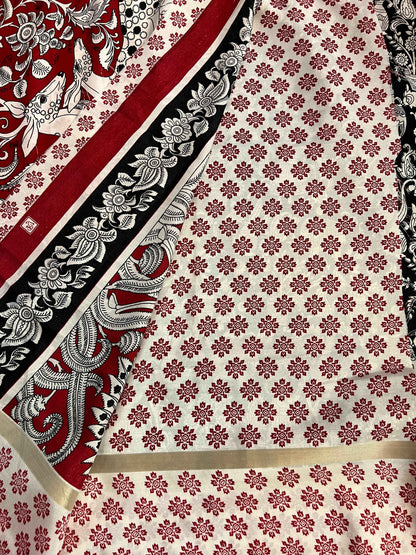 Printed Mul Cotton Black and Red for Elegant Occasions