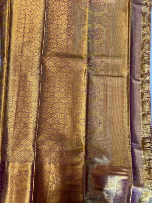RIch Looking Handloom Semi Kanchi Tissue - Onion Pinkish Gold