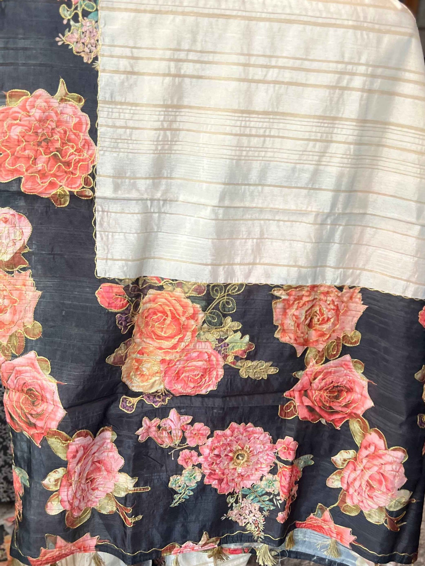 Premium Cotton Silk Fancy - Half white with floral pattern (Copy)