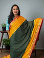 Mysore Semi Crepe 3D Elegant design - Bottle Green with Yellow and Red (Copy)