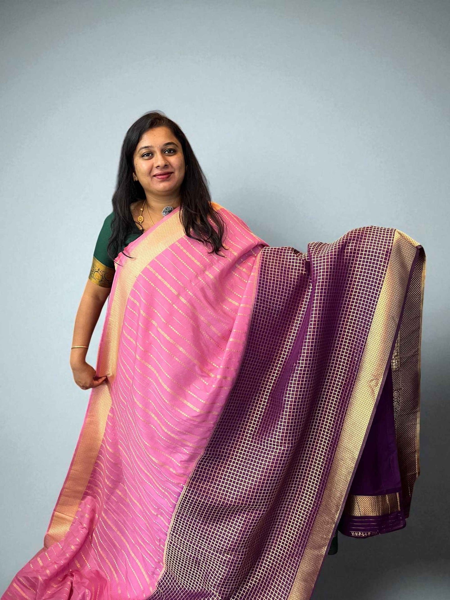 Mysore Semi Crepe Half and Half - Navy Blue with Sapphire Blue