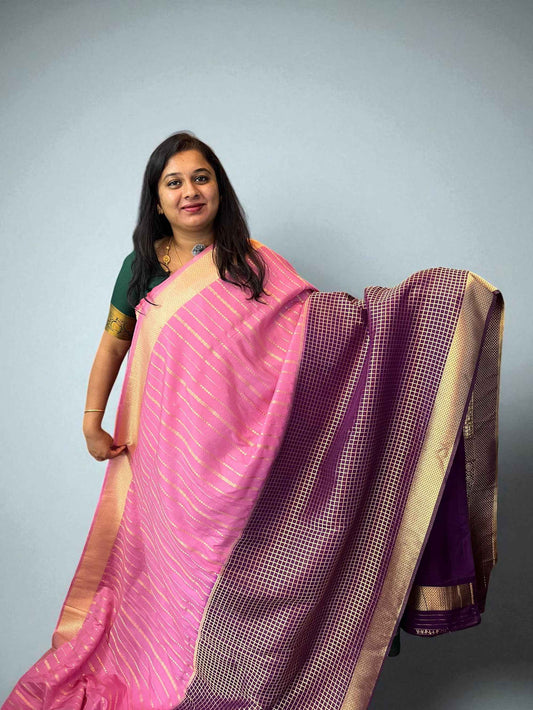 Mysore Semi Crepe Half and Half - Navy Blue with Sapphire Blue