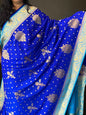 Premium Banarasi Crepe Saree - Royal Blue with Sky BLue