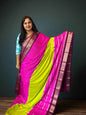 Mysore Semi Crepe 3D Elegant design - Parrot Green with Pink and Maroon (Copy)